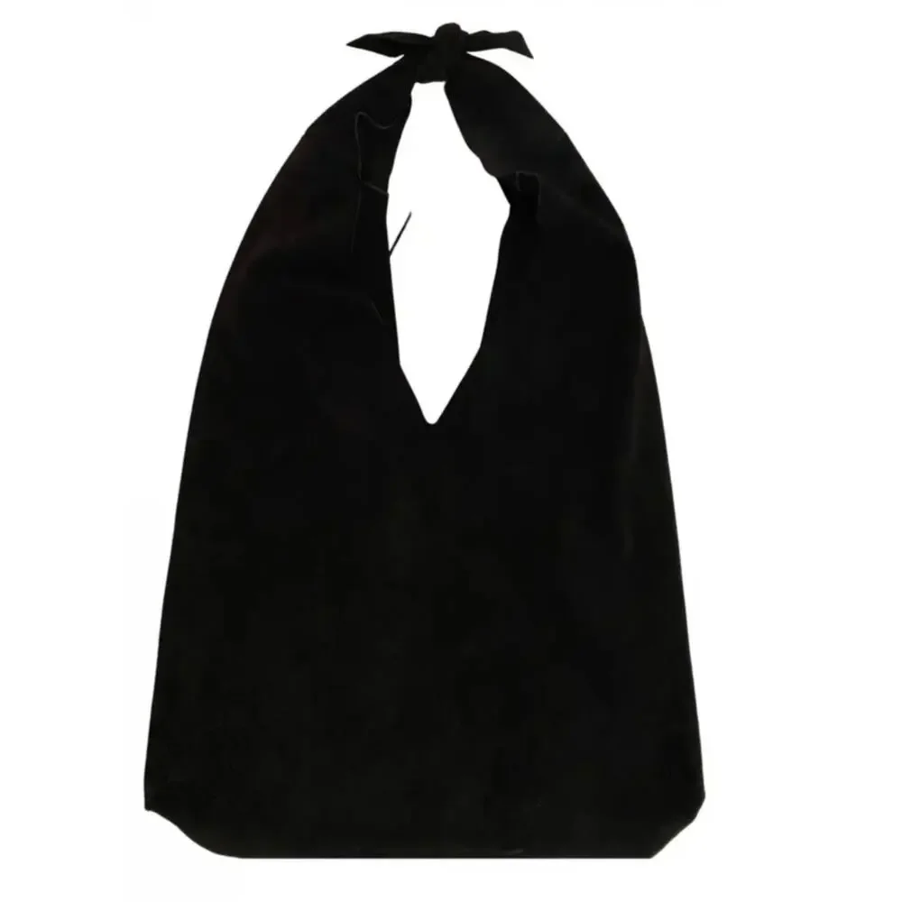 The Row Suede Bindle Bag Black Slouchy Sack Knotted Shoulder Strap Authentic